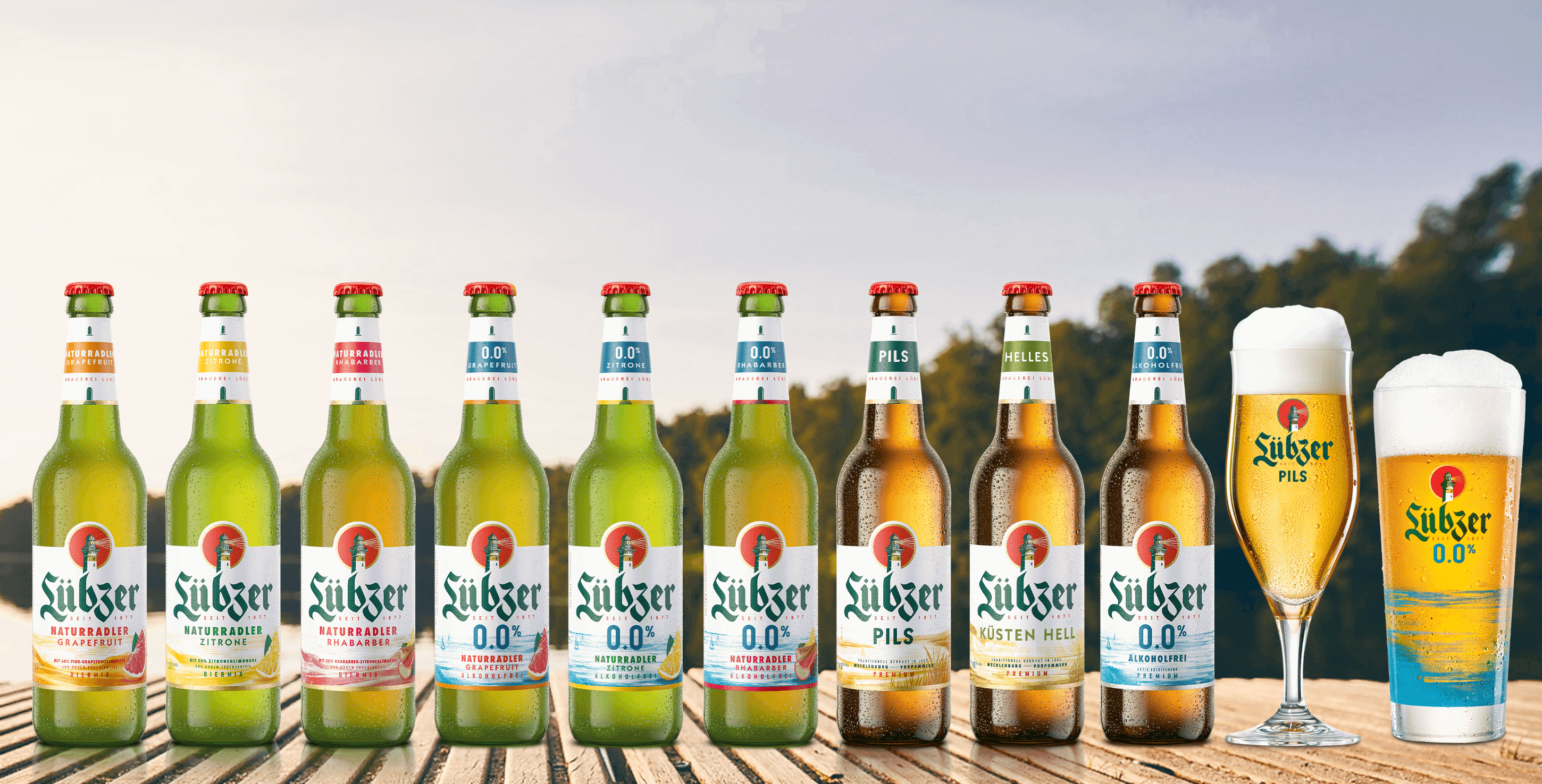 Abbildung aller Aktionsprodukte:
                                        Lübzer Naturradler Grapefruit, 
                                        Lübzer Naturradler Zitrone,
                                        Lübzer Naturradler Rhabarber,
                                        Lübzer Naturradler Grapefruit Alkoholfrei,
                                        Lübzer Naturradler Zitrone Alkoholfrei,
                                        Lübzer Naturradler Rhabarber Alkoholfrei,
                                        Lübzer Pils,
                                        Lübzer Küsten Hell,
                                        Lübzer Alkoholfrei,
                                        Lübzer Pils im Glas (Gastro),
                                        Lübzer Alkoholfrei (Gasro)